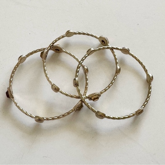Gold Plated Bangle Bracelet Set with Gem Accents - Picture 5 of 5